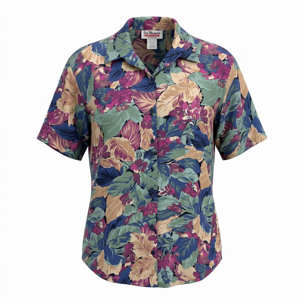 Vintage Jeri Marque Rayon Tropical Floral Shirt Womens 8 Made USA 90s